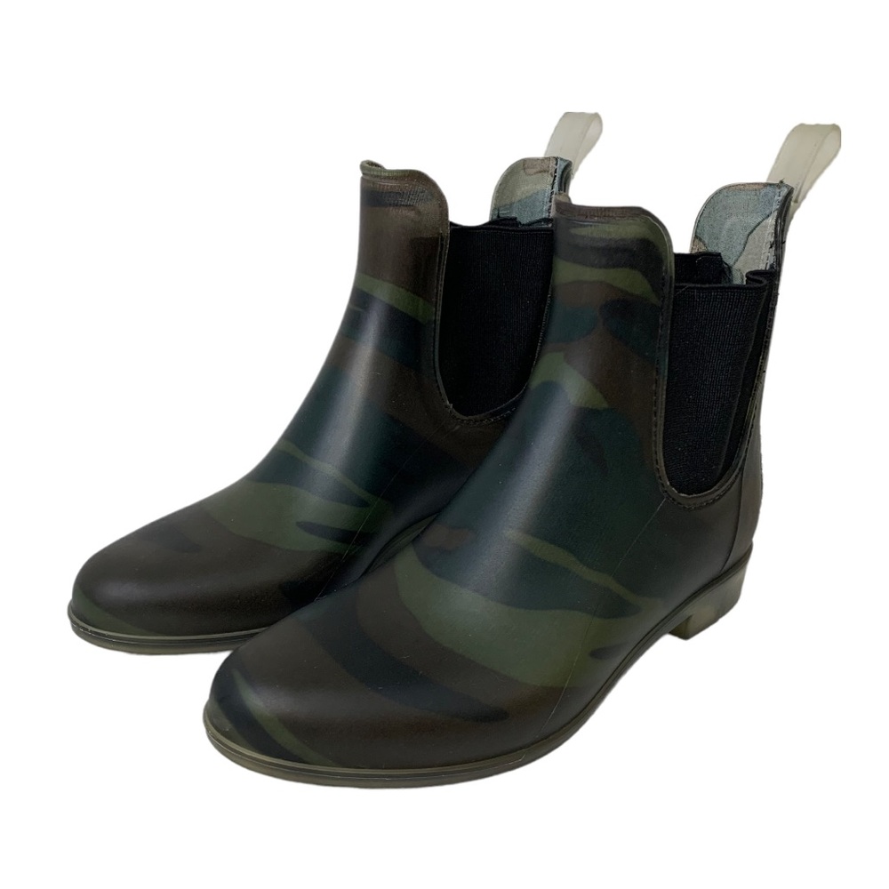 J Crew Green Camo Matte Chelsea Rubber Rain Boot 7